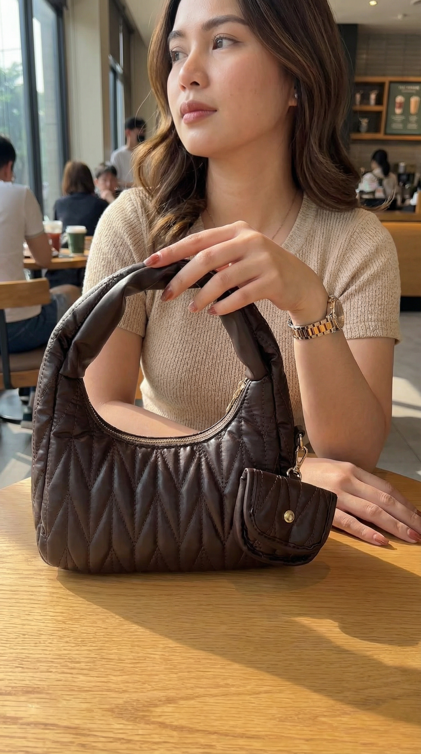 Model 04: THE PUFF (Quilted Mini Hobo - COCOA)