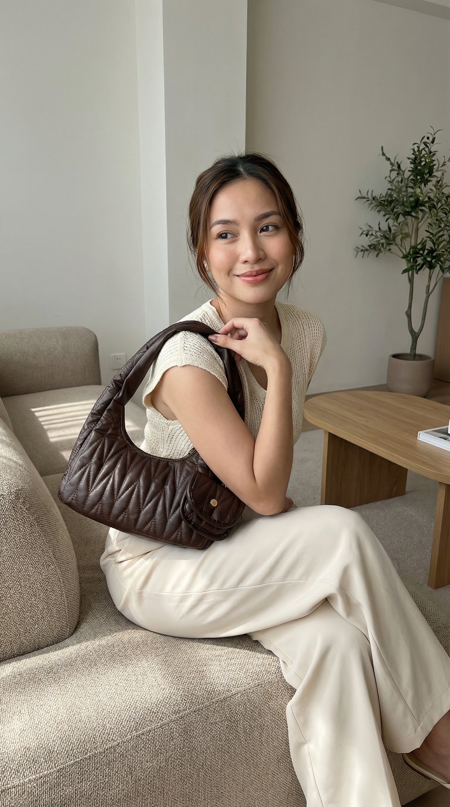 Model 04: THE PUFF (Quilted Mini Hobo - COCOA)