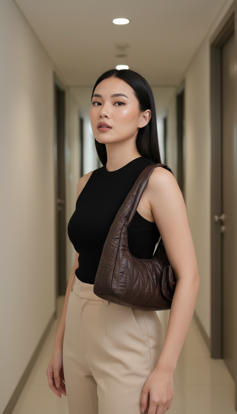 Model 04: THE PUFF (Quilted Mini Hobo - COCOA)